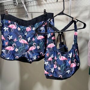 ⚡️ Flamingo Bikini Set Plus Size 24W w Shorts Tropical Blue Pink Swim